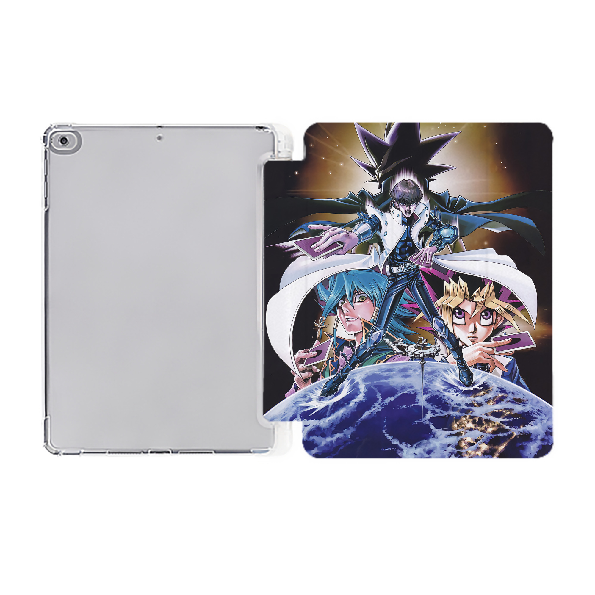（画像用） 遊☆戯☆王 Yu-Gi-Oh! IPad ケース ペン収納付き 三つ折りスタンド PUレザー×シリコン 対応機種9.5/10.5/10.9インチ
